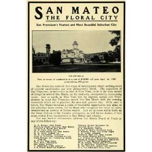  1908 Ad San Mateo California Real Estate Floral City 