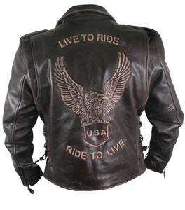   Premium Distressed Retro Brown Embossed Eagle Leather Jackets L  