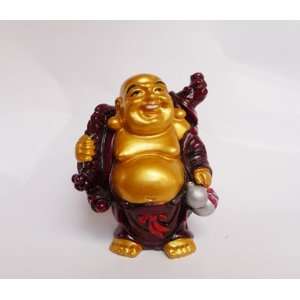   ) Laughing Buddha for Safe Travel   Red Wood Figurine