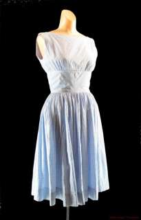 Vintage 50s Blue Gingham Check Full Skirt Dress Jr XS 34b 24w Doris 