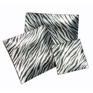 JMD Silver Foil Square Decorative Glass Plate with Zebra Decal Set of 