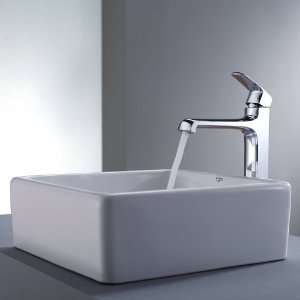   White Square Ceramic Sink and Decorum Faucet, Chrome