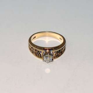 14K YELLOW GOLD FILIGREE Vintage DIAMOND RING Size 6.5  