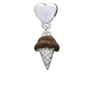  2 D Chocolate Ice Cream Cone European Heart Charm Dangle 