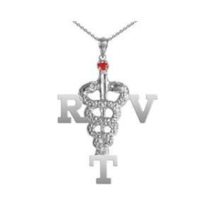   Registered Vet Tech RVT Necklace with Ruby in Silver   20IN Jewelry