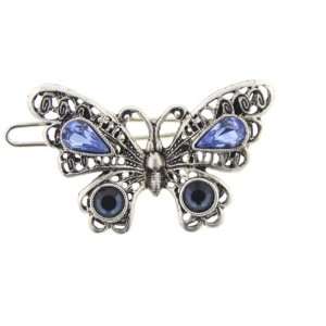  Silver/Lt Sapphire/Sapphire Butterfly Barrette