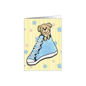  Boy Birth Announcement   Puppy in a Blue Shoe Card Health 