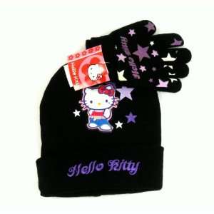  Beanie Knit+glove Hello Kitty Set Hat Cap   Black Star 