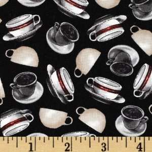  44 Wide Lucys Crowd Coffee Cups Black Fabric By The 