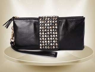 2012 Evening Designer PU Leather Rivet Lady Girls Clutch Purse Wallet 