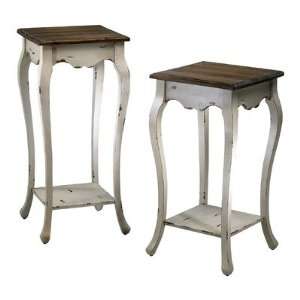 Small Blanchard Pedestal Table in Distressed White and Gray  