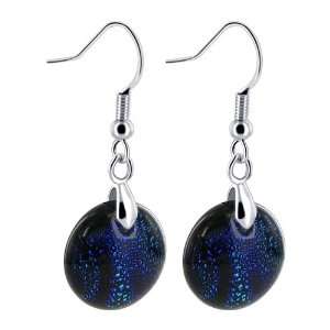   Cabochon Teal Multicolor Dichroic Glass Fish Hook Earrings Jewelry