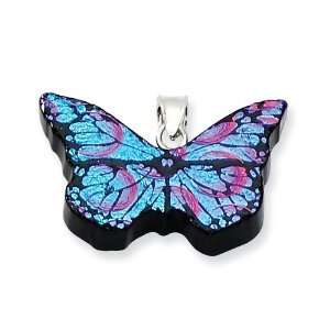    Sterling Silver Blue Dichroic Glass Butterfly Pendant Jewelry