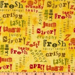  44 Wide Fresh & Tasty Word Toss Yellow Fabric By The 
