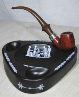 Vtg Antique Old Greek Ridewood Ceramic Black Blue Pipe Rest & Ashtray 