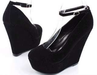 Fashion Women Black Wedge Strappy Platform High Heel Buckle Shoes #8 