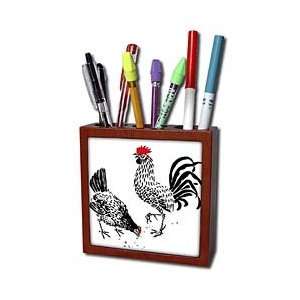 Dezine01 Graphics Animals   Hen and Friend   Tile Pen Holders 5 inch 