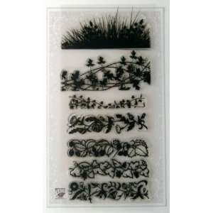  Grass Borders Art Deco Clear Stamps Set Arts, Crafts 