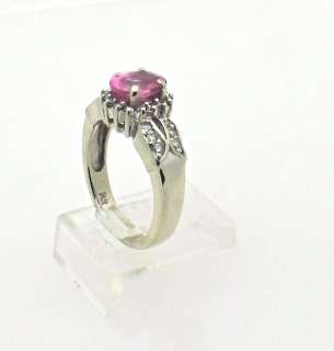 14k White Gold Engagement Pink Sapphire Diamond Ring size 6.5  