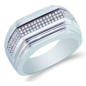 Size 9   10K White Gold Diamond MENS Wedding Band OR Fashion Ring   w 