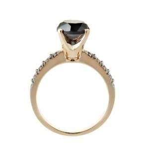14k White Gold Wedding Ring with Round Cut Black Center Diamond and 