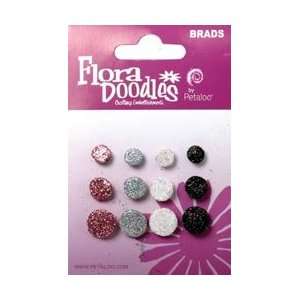  Flora Doodles Glittered Foam Brads   Pink/Grey/White/Black 