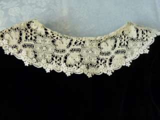   ORIGINAL Blck Velvet Button Gored Dress~Crochet Lace Collar~S/M  