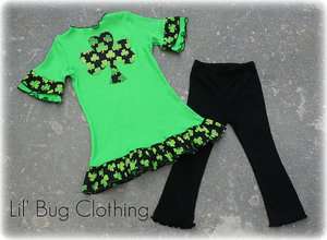 Custom Boutique St. Patricks Day Lime Knit Top & Pant Girls Baby 