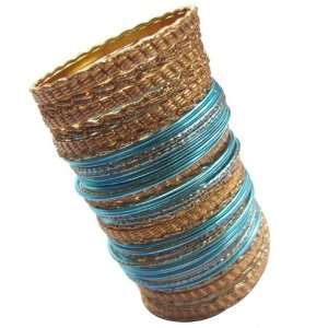  Bangles Set Of 96Pcs Ethnic Cyan Gold Tone Bracelet Women 