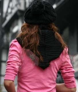 Fashion Korean Style Cute Woolen Yarn Scarf With Hat black  