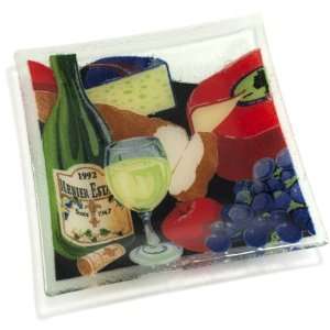 Peggy Karr Wine and Cheese 10 Inch Handmade Art Glass Plate  