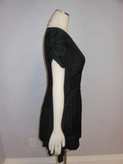   anthropologie Black Dots print Silk Ruched sleeve dress 2 Mini  