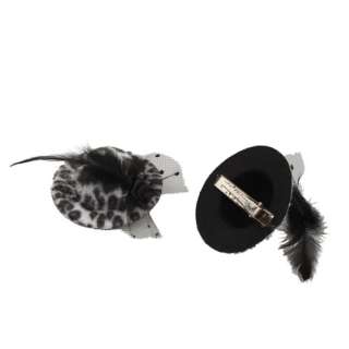Pair of Gorgeous Feather Leopard Prin Hair Clip Mini Top Hat