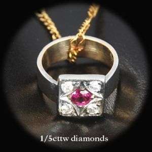Rare ruby diamond white gold ring slide pendant M F  
