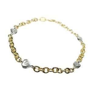 14K Yellow Gold Rollo Link Anklet Bracelet 10, with White Gold Heart 
