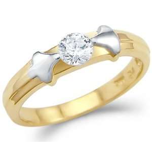 New Solid 14k Yellow Gold Solitaire CZ Cubic Zirconia Engagement Ring 