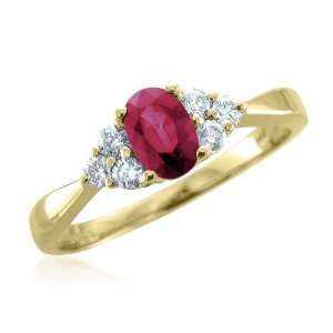 Natural Ruby and Diamond Ring in 18k Yellow Gold 3 Stone Ring (G, SI1 
