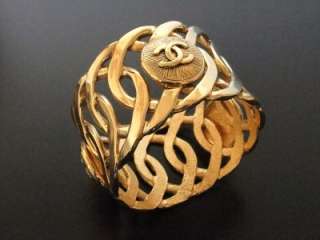 Authentic Chanel Vintage Cuff Bracelet Bangle gold CC large  