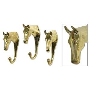  Brass coat hooks, Thoroughbreds (set of 3)