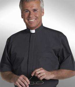 Mens Short Sleeves Clergy Robe Preacher Tab Collar Shirt  
