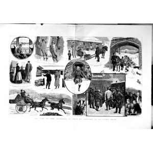  1884 MAC VERE CHRISTMAS SHIP SNOW HORSES CARRIAGE ART 