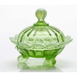  Mosser Glass Footed Covered Candy Dish   Green Opal 