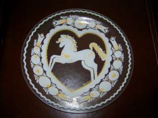 Peter Hunt Folk Art Glass Platter, Horse in Heart Print  