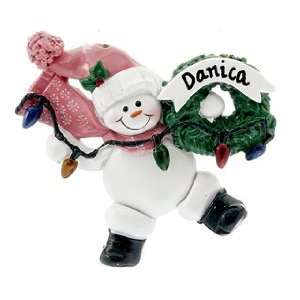  Personalized Snowman Pink Christmas Ornament