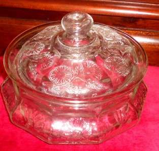 FLORAL PRINT CLEAR GLASS BISCUIT/COOKIE JAR WITH LID  