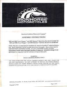 AMERICAN IRONHORSE SISSY BAR INSTALL SOFT TAIL BOOKLET  