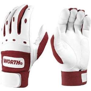  2009 Worth PRBG Prodigy White/Cardinal Batting Gloves 