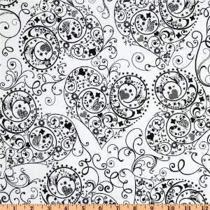   Day Heart Swirls White/Black Fabric By The Yard Arts, Crafts & Sewing