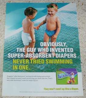2001 ad Huggies baby swimmer Diapers CUTE BOY 1 page AD  
