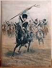   1895 Antique Color Print Attacking Napoleonic Hussars French Cavalry